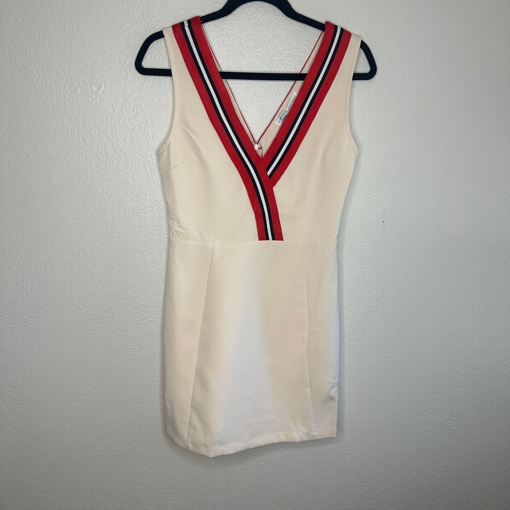 English Factory Varsity Stripe Mini Dress Cream Striped V-Neck Size Small NWT - Picture 2 of 8